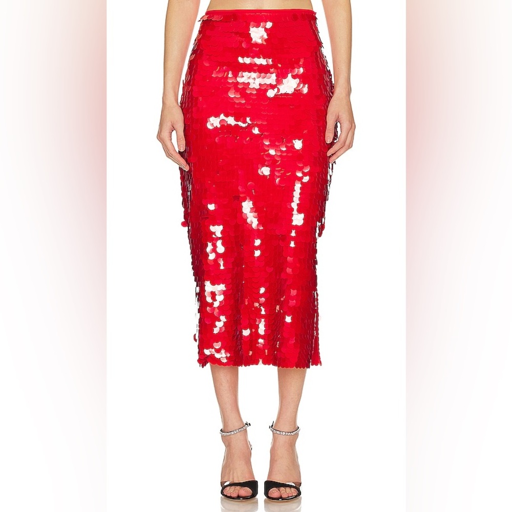 Lioness Dazzling Red Sequin Midi Skirt